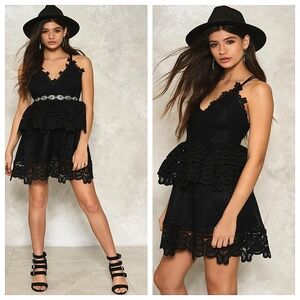 Aqua Mini Dress Black Lace Peplum Summer Wedding Festival NWT